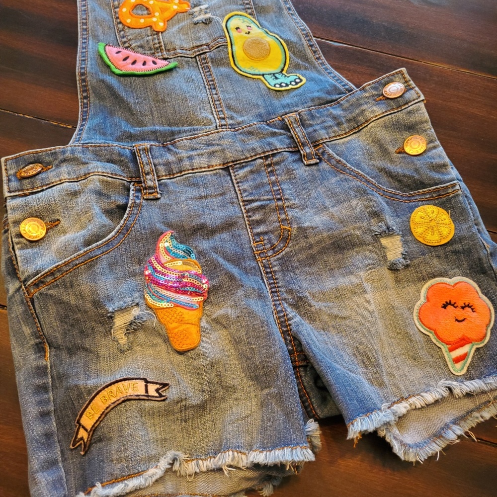 Girls patched overalls